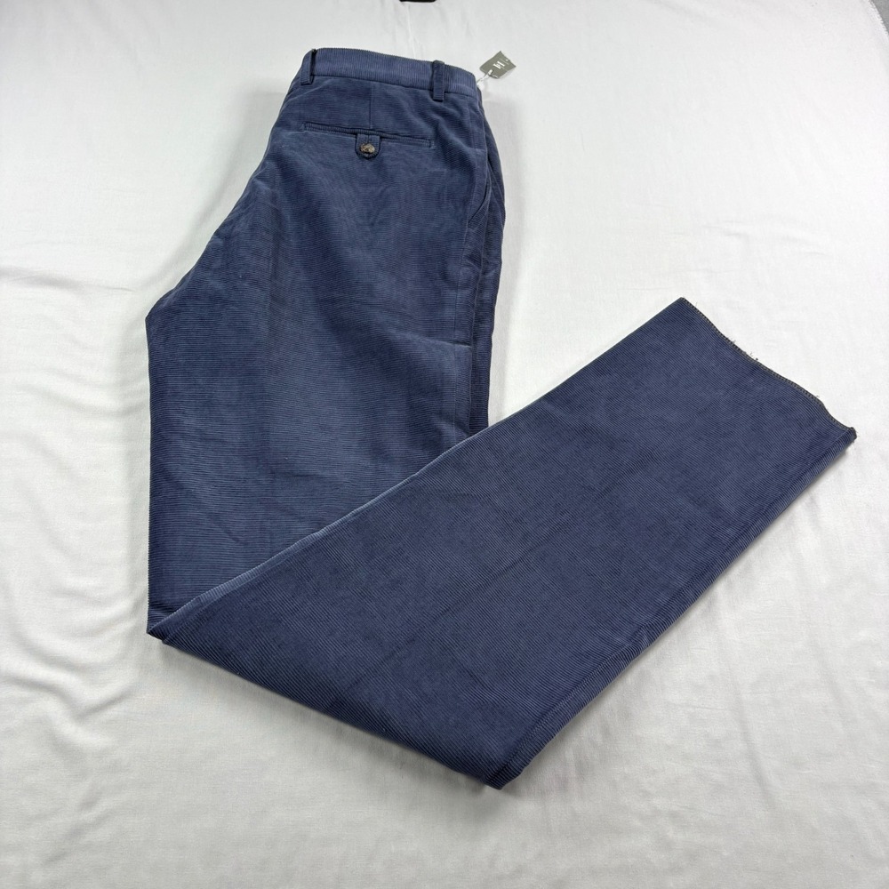 Hickey Freeman Corduroy Pants Mens Size 34 Blue Chino Unhemmed Casual Slacks NEW